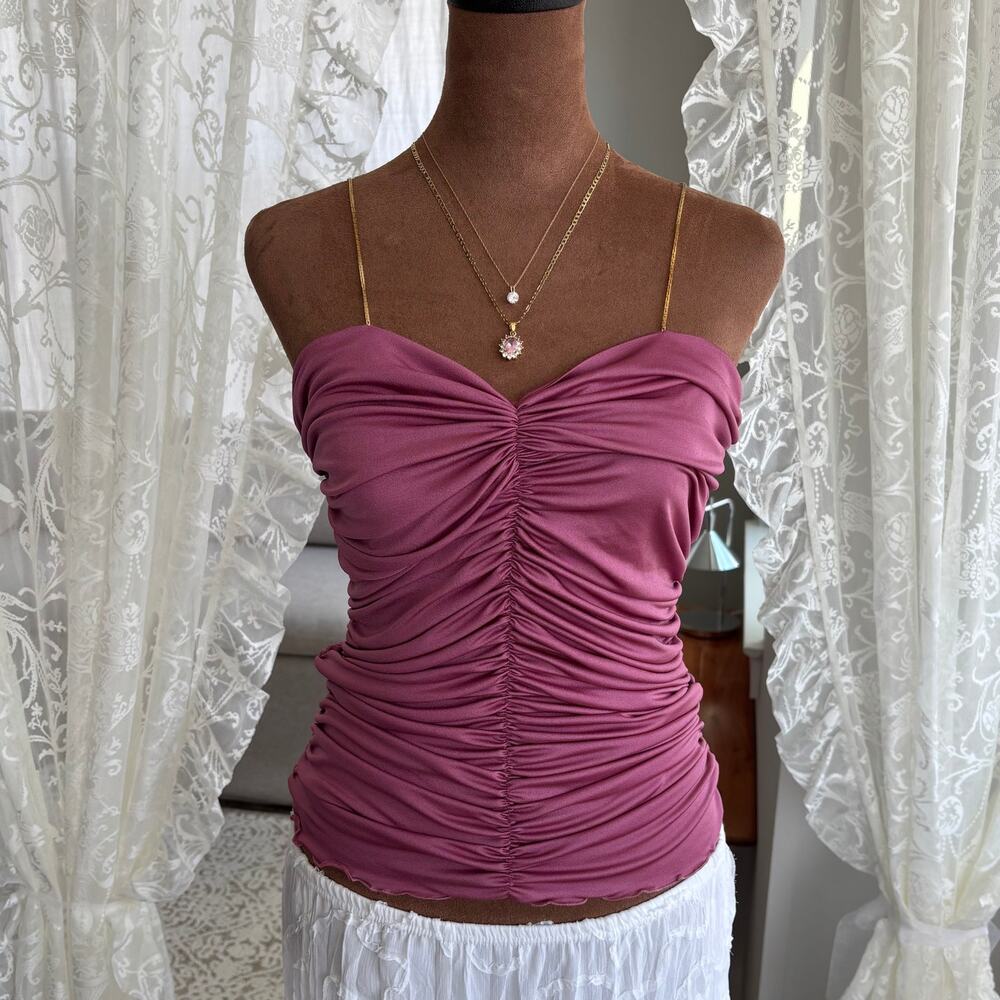 Japanese Brand Mauve Ruched Top Gold Chain Straps Y2K Style Club Wear XS / Small